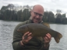 Paul Fletcher 7lbs 2oz Tench, Homemade.. Fishing at 40 yards over groundbait. Simple inline rig, short flouro hooklink and size 12 hook.