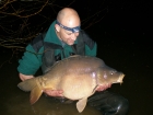 38lbs 0oz Mirror Carp from Sweet Chestnut Lake using Mistral Crab and Crawfish 15mm.. Standard semi-fixed set up, fishing in silt, 10 metres off jetty, with just one rod. Area pre-baited by hand with