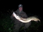 21lbs 3oz pike from river idle. got this river idle pike on a popped up  smelt .light wind very clear night some light frost around..